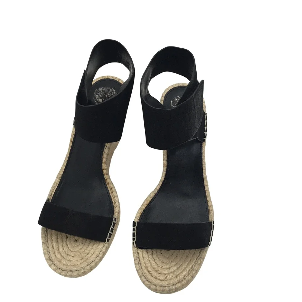 Vince Camuto Levista Black Leather Espadrille Wedge Sandals Womens‎ 11W